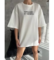 Unisex Bisiklet Yaka Baskılı Oversize T-Shirt - Beyaz