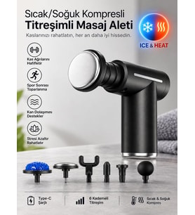 AMG-22 Sıcak ve Soğuk Kompresli Şarjlı Titreşimli Masaj Aleti - 6 Başlık ve LED Ekran Özellikli