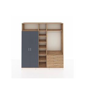 Hyperion Dolap 9 Raflı 3 Çekmeceli 2 Askılı 220x44x243 Çam-Antrasit/Çam
