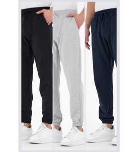 Siyah-Gri-Lacivert 3'lü Erkek Eşofman Altı Etiketli Arka ve Yan Cepli Regular Fit Lastik Paça (Karışık)