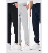 Siyah-Gri-Lacivert 3'lü Erkek Eşofman Altı Etiketli Arka ve Yan Cepli Regular Fit Lastik Paça (Karışık)