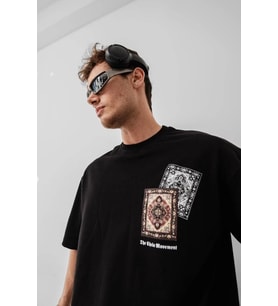 Erkek Baskılı Oversize T-shirt - Siyah