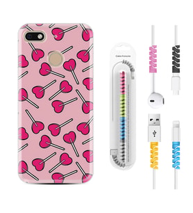 General Mobile GM8 Go GM9 GM20 Pro Plus Kılıf Kablo Koruma Spiral Silikon Heart Lollipop 1414