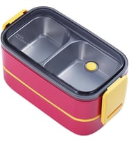 Vagonlife Bento 1400ml Lunchbox İki Katlı 2 Bölmeli Çelik Sefer Tası Yemek Kutusu (Kırmızı-Sarı)