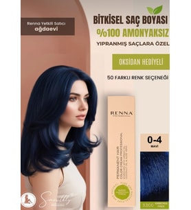 Renna AMONYAKSIZ Bitkisel Yıpranmış Saçlar İçin Saç Boyası 0-4 Mavi 60ml
