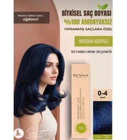 Renna AMONYAKSIZ Bitkisel Yıpranmış Saçlar İçin Saç Boyası 0-4 Mavi 60ml