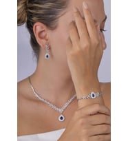 Gümüş Pazarım Hürrem Sultan Modeli Safir Taşllı Damla Motifli 925 Ayar Gümüş Set