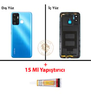 Infinix Hot 12 Play Mavi Uyumlu Lensli Arka Kapak + B7000 Yapıştırıcı Arka Cam Batarya Pil Kapağı