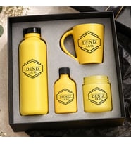 BK Gift Kişiye Özel İsimli Sarı Cam Suluk & Kupa & Kolonya & Mum - Hediye Kutulu Sarı Hediye Seti-3