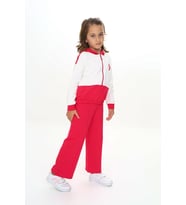 Toontoy Kız Çocuk Reglan Kol Kapüşonlu Gizli Cepli Eşofman Takım (Koyu Fuşya)