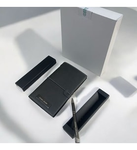 Kişiye Özel Hediye Kutulu Deri 3 Içli Defter Ve Kalem Seti Düz - Çizgili - Kareli Lastik Kilitli (Füme)
