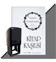 Kişiye Özel Çerçeveli Benim Kütüphanem Tarihli Otomatik Kitap Kaşesi (Siyah)