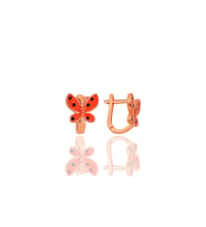 Gümüş rose kırmızı mineli kelebek çocuk küpesi SGTL12367ROSE