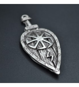 Viking Kolovrat Kalkan  Kolye Ucu - Antik Gümüş Kaplama - Kod:74