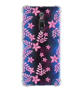 Xiaomi Mi 9T Köşe Korumalı Antişok Kapak Floral Pembe Tasarımlı Şeffaf Silikon Kılıf