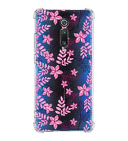 Xiaomi Mi 9T Köşe Korumalı Antişok Kapak Floral Pembe Tasarımlı Şeffaf Silikon Kılıf