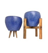 Bitki Tasarımı Lacivert Granit Toprak Saksı Saksılık Salon Çiçeklik İkili Set 3 Ayaklı- 4 Ayaklı- 15 CM