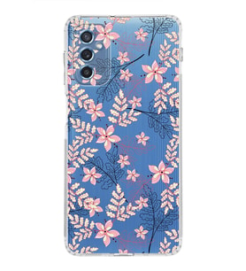 Samsung Galaxy M52  Kamera Korumalı Kapak Floral Kırmızı Tasarımlı  Şeffaf  Kılıf