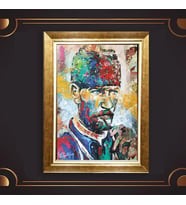 Altın Varaklı Çerçeveli Paspartulu Atatürk Tablo TR0849 (Gold)