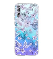 PrintiFy Huawei Y8P Uyumlu Kamera Korumalı Floral Lila Tasarımlı Şeffaf Silikon Kılıf