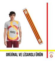 Galatasaray Lisanslı Büyük Logolu Gri T-Shirt ve Çubuklu Şal Atkı