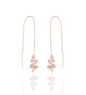 Söğütlü Silver Gümüş zincirli yılan küpe (Rose)