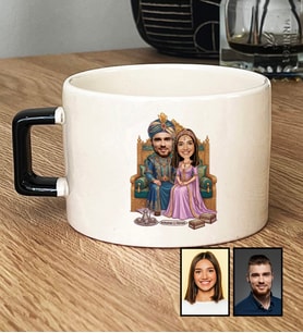Kişiye Özel Karikatürlü Osmanlı Padişahı ve Sultanı Sevgiliye Hediye Lüks Fincan Sevgililer Günü Hediyesi