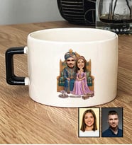 Kişiye Özel Karikatürlü Osmanlı Padişahı ve Sultanı Sevgiliye Hediye Lüks Fincan Sevgililer Günü Hediyesi