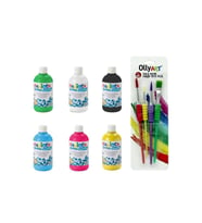 Tempera Süper Yıkanabilir Guaj - Sulu Boya Seti 6 Renk X 250 ml. + 4'lü Fırça Seti