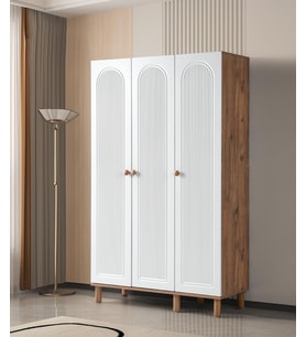 Bohem Çiğdem 3 Kapaklı Çekmeceli Elbise Dolabı Gardrop 120cm (Beyaz)