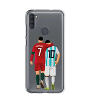 Samsung Galaxy M21 Uyumlu Lionel Messi ve Cristiano Ronaldo Desenli Şeffaf Telefon Kılıfı