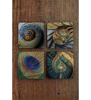 Baskılı Doğal Taş Bardak Altlığı 4'lü Set 10x10x1 Cm Doğal Desenler - Stone Coasters