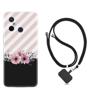 Xiaomi Redmi 12C Kılıf Resimli Boyun Askılı İpli Desenli Silikon Strip Pink Flowers 1396