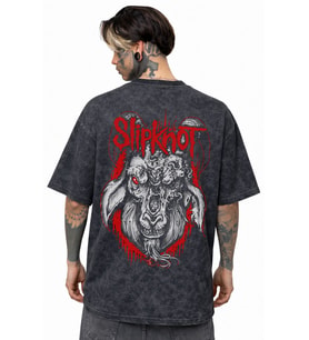 Slipknot Rock Metal Müzik Grubu Sırt Baskılı Unisex Oversize Eskitme Yıkamalı Tişört