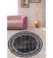 Geometrik Çerçeve Desenli Dijital Baskı Yıkanabilir Kaymaz Taban Modern Yuvarlak Salon Hol Halısı (Antrasit)