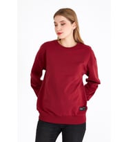 Metalic Kadın Bordo Renk Basic Bisiklet Yaka Sweatshirt