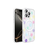 Apple iPhone 16 Pro Max Uyumlu Kılıf M-Safe Şarj Özellikli Şeffaf Zore Folk Sert Kapak (Papatya)