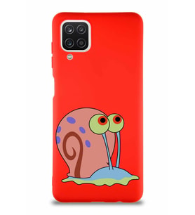 Samsung Galaxy A12 Soft Premier Kapak Salyangoz Gary Tasarımlı Silikon Kılıf - Kırmızı (Şeffaf)