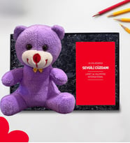 Sevgiliye Romantik Hediye 25cm Mor Ayıcık ve Sevgili Cüzdanı Aşk Hediye Sevgiliye Özel
