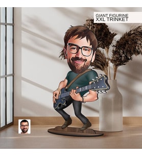 BK Gift Kişiye Özel Gitarist Karikatürlü Büyük Boy Ahşap Biblo-1, Arkadaşa Hediye , Sevgiliye Hediye, Kişiye Özel Biblolar
