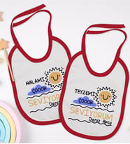 BK Kids Kişiye Özel Hala ve Teyze Tasarımlı 2’li Kırmızı Mama Önlüğü-1