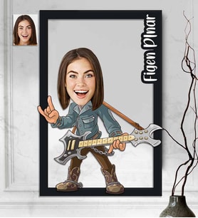 Kişiye Özel 3D  Ahşap Tablo Gitarist Kadın 30x40 -1