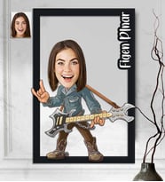 Kişiye Özel 3D  Ahşap Tablo Gitarist Kadın 30x40 -1