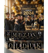 Mezun Olduk Mezuniyet Banner Siyah Gold Parti Süsü Dekorasyon Afişi