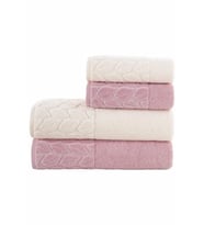 Romans Hazal 4lü Banyo Havlu Takımı Krem/Gül Kurusu