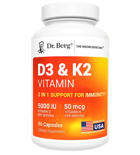 Dr. Berg Vitamin D3 & K2 5,000 IU + MK-7 – 60 Capsul (ÖSG ÖZEL SPORCU GIDALARI) Immune, Bone Heart Support Magnezium, Zinc, B6.