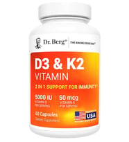 Dr. Berg Vitamin D3 & K2 5,000 IU + MK-7 – 60 Capsul (ÖSG ÖZEL SPORCU GIDALARI) Immune, Bone Heart Support Magnezium, Zinc, B6.