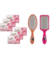 LUX Sabun 80GR Soft Touch 6 Adet Saç Fön Fırçası Renkli Oval Saç Fırçası Tarak 1+1 Adet