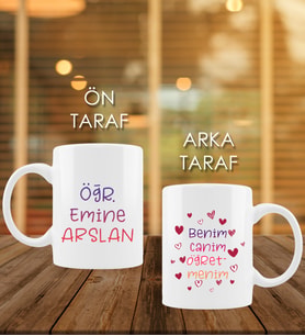 24 Kasım Öğretmenler Gününe  Özel Kişiye Özel Baş Harfli İsimli Öğretmen Beyaz Kupa Bardak