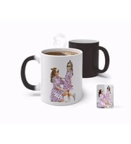 BK Gift Kişiye Özel Tam Boy Anne ve Kız Karikatürlü Sihirli Kupa Bardak-1 (Beyaz)